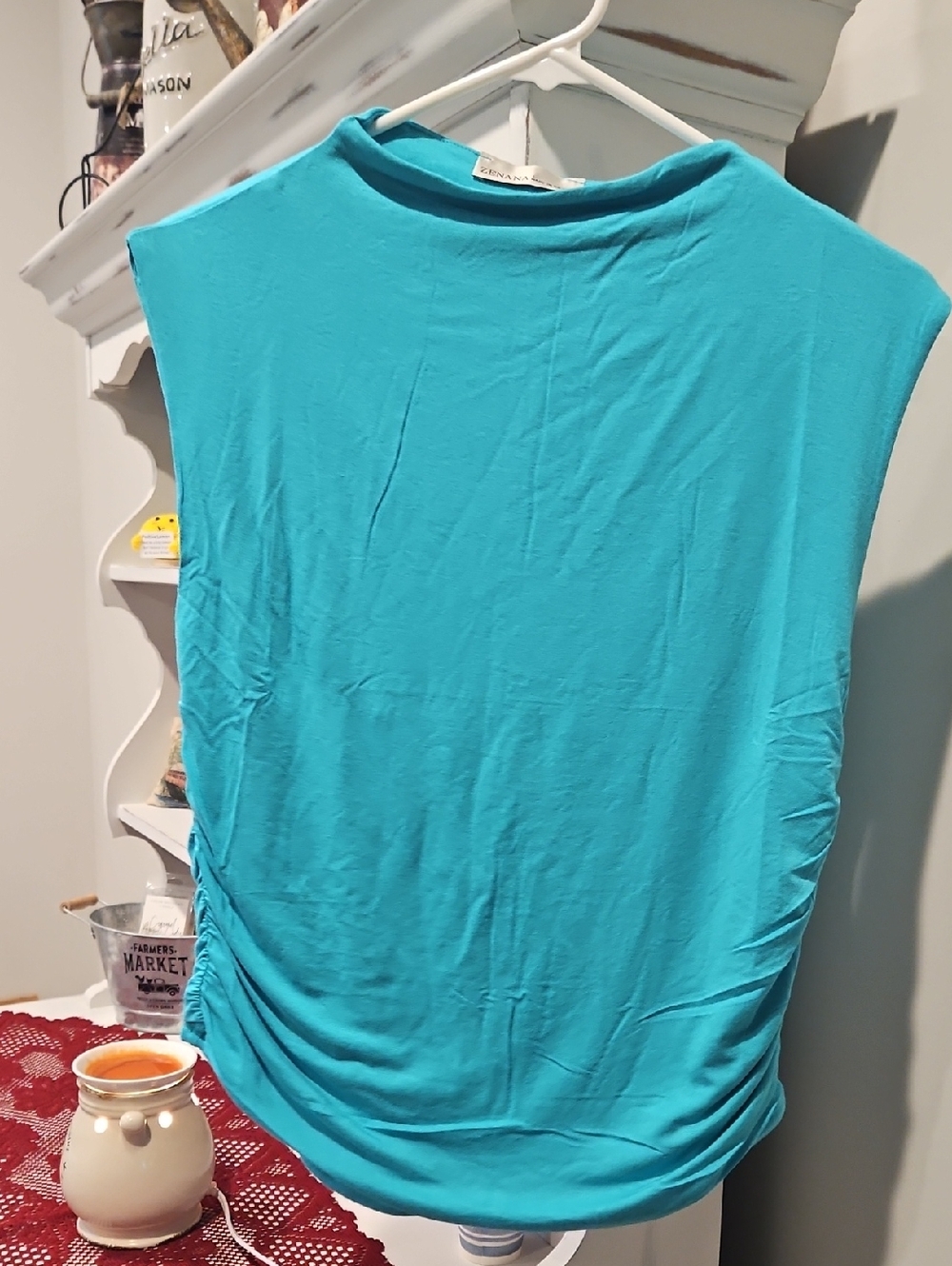 Zenana Outfitters Turquoise Sleeveless Ruched-Side Tank Top